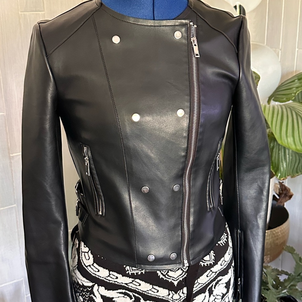 Zara Black Leather Jacket Asymmetrical Design